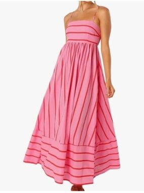 Pink Striped Spaghetti Strap Maxi Sundress